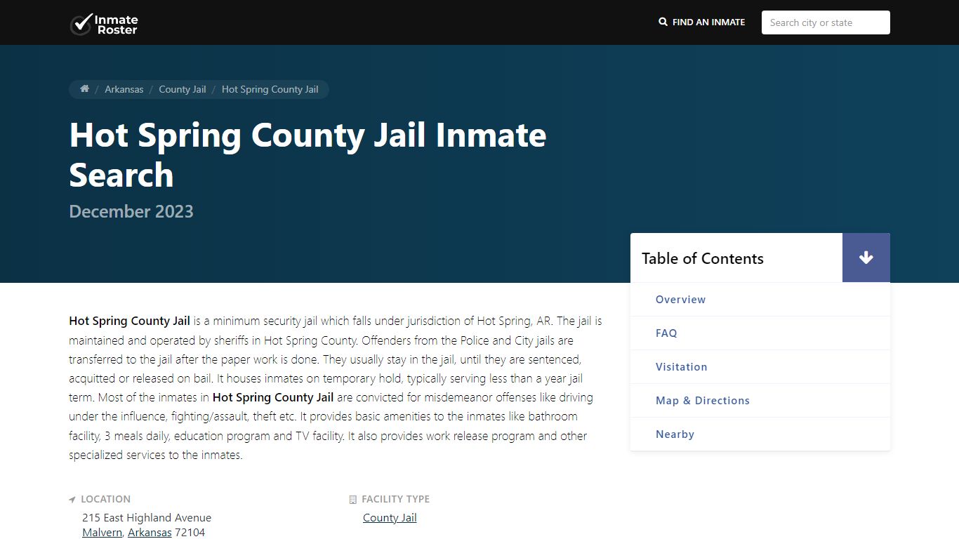 Inmate Search | Hot Spring County Jail - InmateRoster